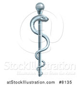 Vector Illustration of a 3d Silver Metal Medical Rod of Asclepius with a Snake by AtStockIllustration