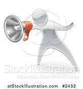 Vector Illustration of a 3d Silver Person Announcing with a Megaphone by AtStockIllustration