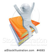 Vector Illustration of a 3d Silver Person Cheering and Sitting on a Stack of Books by AtStockIllustration