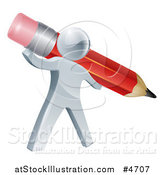 Vector Illustration of a 3d Silver Person Holding a Giant Red Pencil by AtStockIllustration