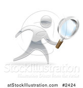 Vector Illustration of a 3d Silver Person Searching with a Magnifying Glass by AtStockIllustration