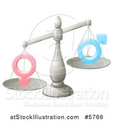 Vector Illustration of a 3d Silver Scale Balancing Gender Inequality Symbols by AtStockIllustration