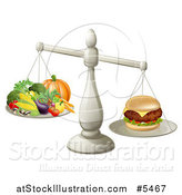 Vector Illustration of a 3d Silver Scale Comparing a Cheeseburger to Produce by AtStockIllustration