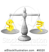 Vector Illustration of a 3d Silver Scale Comparing Dollar and Rupee Symbols by AtStockIllustration