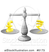 Vector Illustration of a 3d Silver Scale Comparing Pound and Rupee Symbols by AtStockIllustration