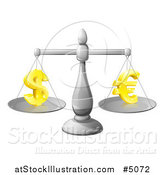 Vector Illustration of a 3d Silver Scale Weighing Golden Dollar and Euro Symbols by AtStockIllustration