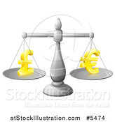 Vector Illustration of a 3d Silver Scale Weighing Golden Pound and Euro Symbols by AtStockIllustration