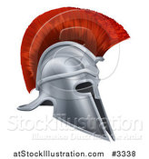 Vector Illustration of a 3d Silver Trojan Spartan Helmet with a Red Mohawk by AtStockIllustration