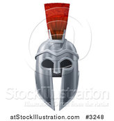 Vector Illustration of a 3d Silver Trojan Spartan Helmet with a Red Mohawk from the Front by AtStockIllustration