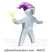 Vector Illustration of a 3d Silver Wizard Holding a Star Wand by AtStockIllustration