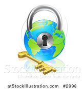 Vector Illustration of a 3d Skeleton Key and Globe Padlock by AtStockIllustration
