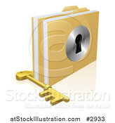 Vector Illustration of a 3d Skeleton Key by Locked Secure Folders with a Key Hole by AtStockIllustration