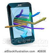 Vector Illustration of a 3d Smart Cell Phone with Arrows Emerging by AtStockIllustration