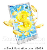 Vector Illustration of a 3d Smart Cellphone with Coins and a Dollar Symbol Bursting from the Screen by AtStockIllustration