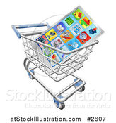 Vector Illustration of a 3d Smart Phone and Apps in a Shopping Cart by AtStockIllustration