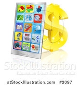 Vector Illustration of a 3d Smart Phone with App Icons Leaning Against a Gold Dollar Symbol by AtStockIllustration