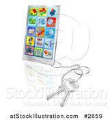 Vector Illustration of a 3d Smart Phone with Apps and Attached Keys by AtStockIllustration