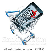 Vector Illustration of a 3d Smart Phone with Cyber Monday Sale Text on the Screen in a Shopping Cart by AtStockIllustration