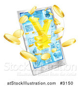 Vector Illustration of a 3d Smart Phone with Gold Coins and a Yen Symbol Bursting from the Screen by AtStockIllustration