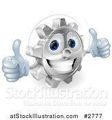 Vector Illustration of a 3d Smiling Gear Cog Holding Two Thumbs up by AtStockIllustration