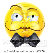 Vector Illustration of a 3d Snooty Yellow Smiley Emoji Emoticon Face with a Mustache and Bow by AtStockIllustration
