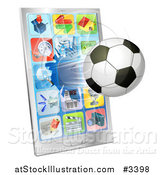 Vector Illustration of a 3d Soccer Ball Flying Through and Breaking a Cell Phone Screen by AtStockIllustration