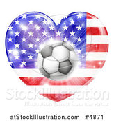 Vector Illustration of a 3d Soccer Ball over an American Flag Heart and Fireworks by AtStockIllustration