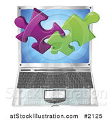 Vector Illustration of a 3d Solution Puzzle Pieces over a Laptop Computer by AtStockIllustration