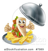 Vector Illustration of a 3d Souvlaki Kebab Sandwich Character and French Fries Being Served in a Cloche Platter by AtStockIllustration