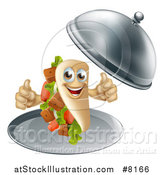 Vector Illustration of a 3d Souvlaki Kebab Sandwich Character Giving Two Thumbs up and Being Served in a Cloche Platter by AtStockIllustration