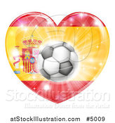 Vector Illustration of a 3d Spanish Flag Heart and Soccer Ball by AtStockIllustration