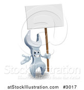 Vector Illustration of a 3d Spanner Wrench Character with a Sign by AtStockIllustration