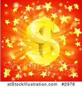 Vector Illustration of a 3d Sparkling Gold Dollar Symbol and Star Burst over Red by AtStockIllustration