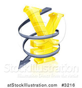 Vector Illustration of a 3d Spiraling Arrow Around a Golden Yen Currency Symbol by AtStockIllustration