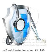 Vector Illustration of a 3d Stethoscope Draped on a Medical Shield by AtStockIllustration