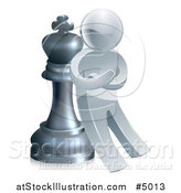 Vector Illustration of a 3d Strategic Silver Man Leaning Against a King Chess Piece by AtStockIllustration