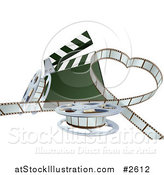 Vector Illustration of a 3d Strip of Movie Film in a Heart with a Clapper and Reels by AtStockIllustration
