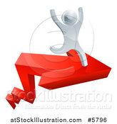 Vector Illustration of a 3d Successful Silver Man Cheering and Running on a Red Arrow by AtStockIllustration
