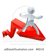 Vector Illustration of a 3d Successful Silver Man Riding on a Red Arrow by AtStockIllustration
