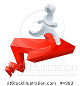 Vector Illustration of a 3d Successful Silver Man Running on a Red Arrow by AtStockIllustration