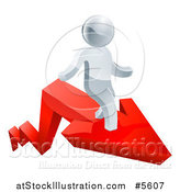 Vector Illustration of a 3d Successful Silver Man Standing on a Red Arrow by AtStockIllustration