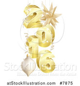 Vector Illustration of a 3d Suspended Gold 2016 New Year Numbers with Ornaments and Ribbons by AtStockIllustration