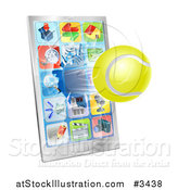 Vector Illustration of a 3d Tennis Ball Flying Through and Breaking a Smart Phone Screen by AtStockIllustration