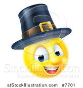 Vector Illustration of a 3d Thanksgiving Pilgrim Yellow Smiley Emoji Emoticon Face Wearing a Hat by AtStockIllustration