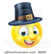 Vector Illustration of a 3d Thanksgiving Pilgrim Yellow Smiley Emoji Emoticon Face Wearing a Hat by AtStockIllustration