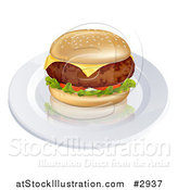 Vector Illustration of a 3d Thick Beef Meat Patty Cheeseburger on a Plate by AtStockIllustration