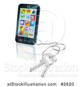 Vector Illustration of a 3d Touch Screem Smart Cell Phone with a Key Ring by AtStockIllustration