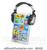 Vector Illustration of a 3d Touch Screen Smart Phone with App Icons and Headphones by AtStockIllustration