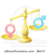 Vector Illustration of a 3d Unbalanced Gold Scale Weighing Gender Inequality Symbols by AtStockIllustration