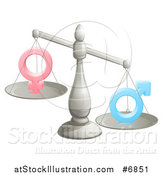 Vector Illustration of a 3d Unbalanced Silver Scale Weighing Gender Inequality Symbols by AtStockIllustration